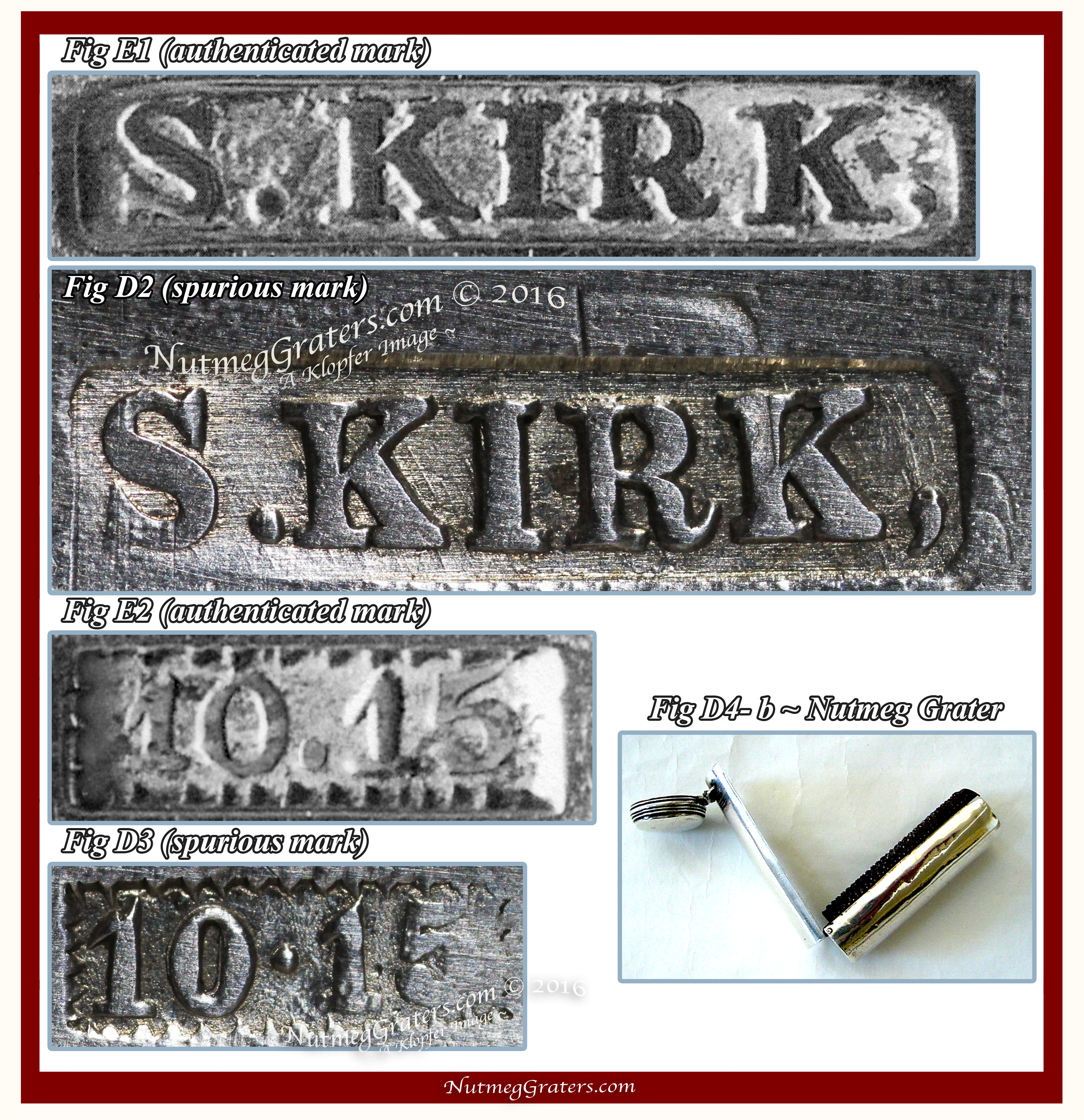 Comparison of Authenticated VS Spurious Kirk maker's mark